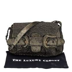 Pre Owned Fendi Metallic Gold Fabric Mini B Shoulder Bag