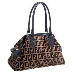 Pre Owned حقيبة فندي شيف دي جور جلد لامع وكانفاس أسود مرصع متوسطة