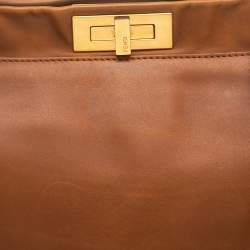 Pre Owned Fendi Tan Leather Large Peekaboo Top Handle Bag