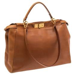 Pre Owned Fendi Tan Leather Large Peekaboo Top Handle Bag