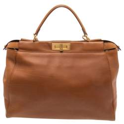 Pre Owned Fendi Tan Leather Large Peekaboo Top Handle Bag
