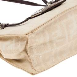 Pre Owned Fendi Cream/Brown Zucca Canvas and Leather Shoulder Bag