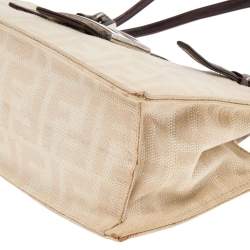 Pre Owned Fendi Cream/Brown Zucca Canvas and Leather Shoulder Bag