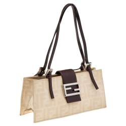 Pre Owned Fendi Cream/Brown Zucca Canvas and Leather Shoulder Bag