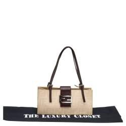 Pre Owned Fendi Cream/Brown Zucca Canvas and Leather Shoulder Bag