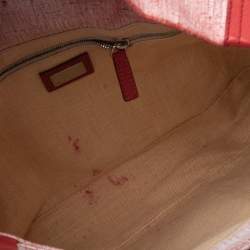 Pre Owned حقيبة كتف فندي ماكسي باغويت جلد وكانفاس أبيض/أحمر مزخرفة