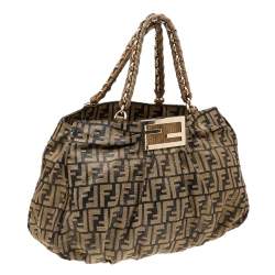 Fendi Tobacco Zucca Shimmer Canvas Large Mia Shoulder Bag