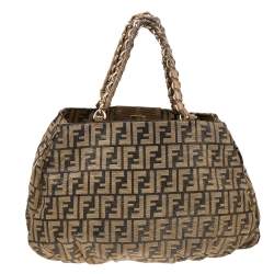 Fendi Tobacco Zucca Shimmer Canvas Large Mia Shoulder Bag