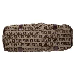Pre Owned Fendi Tobacco Zuchhino Canvas and Leather FF Flap Satchel