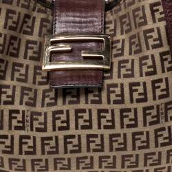 Pre Owned Fendi Tobacco Zuchhino Canvas and Leather FF Flap Satchel