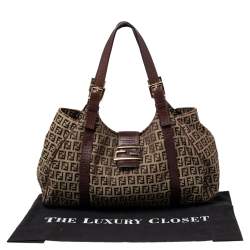 Pre Owned Fendi Tobacco Zuchhino Canvas and Leather FF Flap Satchel