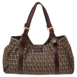 Pre Owned Fendi Tobacco Zuchhino Canvas and Leather FF Flap Satchel