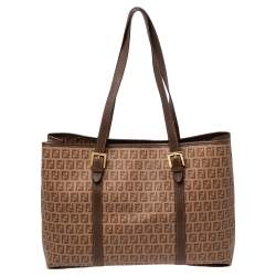 Pre Owned Fendi Brown Zucchino Coated Canvas and Leather Spalmati Tote