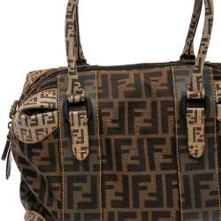 Pre Owned Fendi Tobacco Zucca Coated and Canvas B Mix Boston Bag