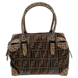 Pre Owned Fendi Tobacco Zucca Coated and Canvas B Mix Boston Bag