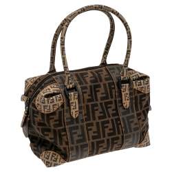 Pre Owned Fendi Tobacco Zucca Coated and Canvas B Mix Boston Bag