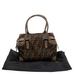 Pre Owned Fendi Tobacco Zucca Coated and Canvas B Mix Boston Bag