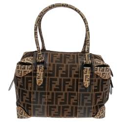 Pre Owned Fendi Tobacco Zucca Coated and Canvas B Mix Boston Bag