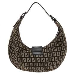 Pre Owned Fendi Beige/Brown Zucchino Canvas and Leather Flap Hobo