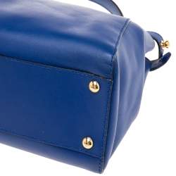 Pre Owned Fendi Blue Leather Medium Peekaboo Top Handle Bag