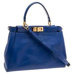 Pre Owned Fendi Blue Leather Medium Peekaboo Top Handle Bag