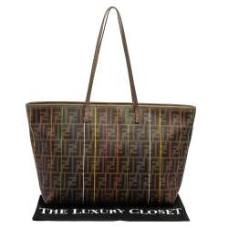 Pre Owned Fendi Tobacco Spalmati Striped Zucca Coated Canvas Large Roll Tote