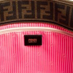 Pre Owned Fendi Tobacco Spalmati Striped Zucca Coated Canvas Large Roll Tote