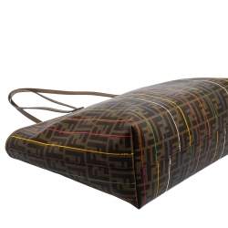 Pre Owned Fendi Tobacco Spalmati Striped Zucca Coated Canvas Large Roll Tote