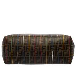 Pre Owned Fendi Tobacco Spalmati Striped Zucca Coated Canvas Large Roll Tote