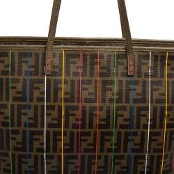 Pre Owned Fendi Tobacco Spalmati Striped Zucca Coated Canvas Large Roll Tote