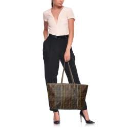 Pre Owned Fendi Tobacco Spalmati Striped Zucca Coated Canvas Large Roll Tote