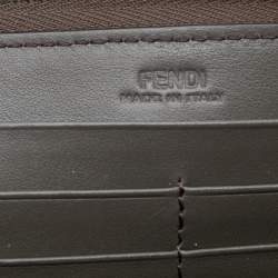 Pre Owned Fendi Taupe Leather Century Hypnoteyes Zip Around Wallet