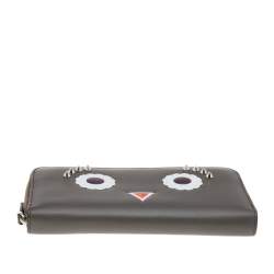 Pre Owned Fendi Taupe Leather Century Hypnoteyes Zip Around Wallet