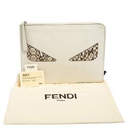 Pre Owned Fendi White/Grey Snakeskin & Leather Monster Flat Clutch