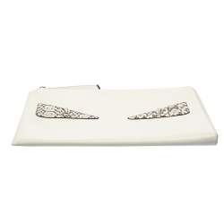 Pre Owned Fendi White/Grey Snakeskin & Leather Monster Flat Clutch