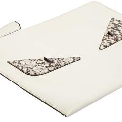 Pre Owned Fendi White/Grey Snakeskin & Leather Monster Flat Clutch