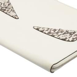Pre Owned Fendi White/Grey Snakeskin & Leather Monster Flat Clutch