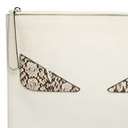 Pre Owned Fendi White/Grey Snakeskin & Leather Monster Flat Clutch