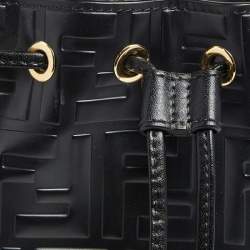 Pre Owned Fendi Black Zucca Leather Mini Mon Tresor Drawstring Bucket Bag
