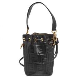 Pre Owned Fendi Black Zucca Leather Mini Mon Tresor Drawstring Bucket Bag