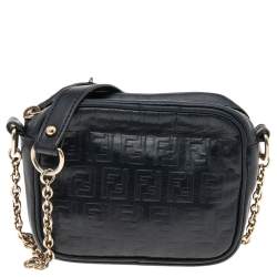 Fendi Black Logo Embossed Leather Crossbody Bag Fendi TLC