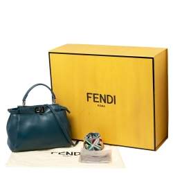 Pre Owned Fendi Blue Leather Mini Peekaboo Top Handle Bag