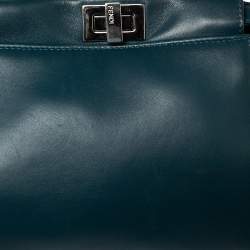 Pre Owned Fendi Blue Leather Mini Peekaboo Top Handle Bag