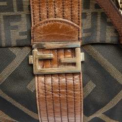Fendi Tobacco Zucca Canvas And Leather Maxi Baguette Flap Shoulder Bag