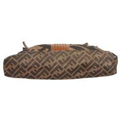 Fendi Tobacco Zucca Canvas And Leather Maxi Baguette Flap Shoulder Bag
