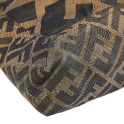 Fendi Tobacco Zucca Canvas And Leather Maxi Baguette Flap Shoulder Bag