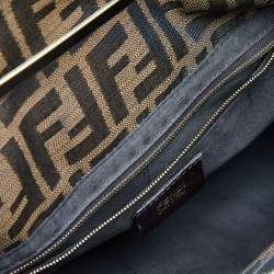 Fendi Tobacco Zucca Canvas And Leather Maxi Baguette Flap Shoulder Bag