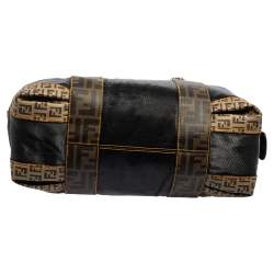 Pre Owned Fendi Brown/Black Zucca Canvas And Leather Mixed Media Boston Bag