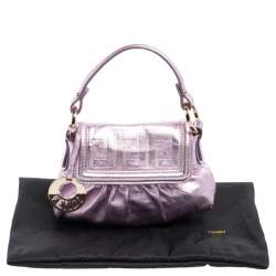 Pre Owned Fendi Metallic Lilac FF Embossed Leather Mini Chef Hobo