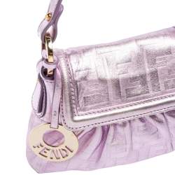 Pre Owned Fendi Metallic Lilac FF Embossed Leather Mini Chef Hobo
